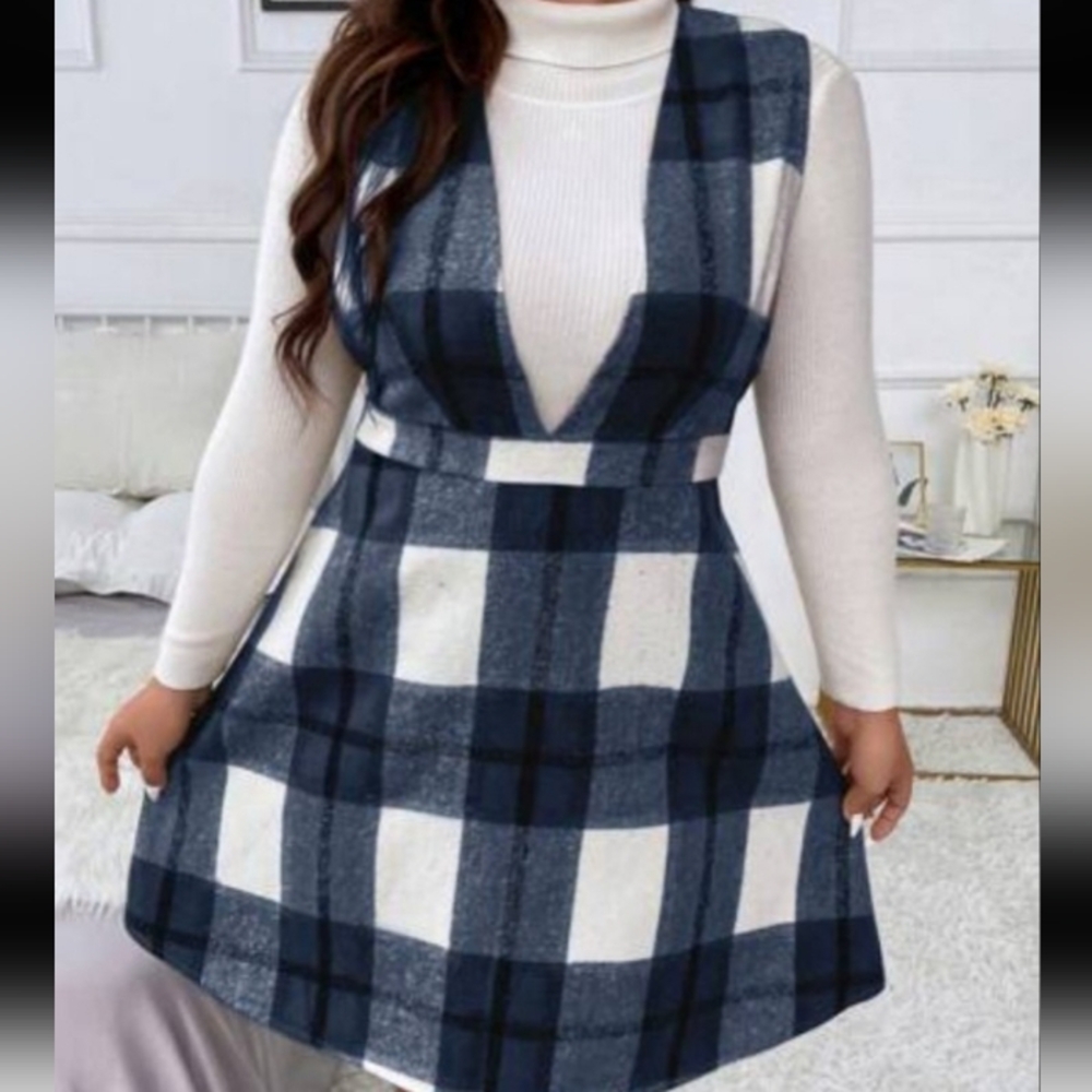 Shein Curve Plaid Tartan V Neck Dress Sz 2X